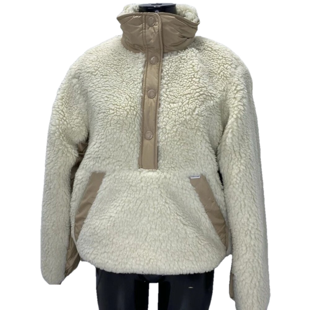 NEW COACH  Womens Jacket Cream Ivory Size S Sherpa Pullover Recycled Polyester